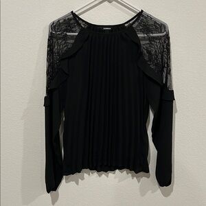 Express Women's Black Blouse with Lace Details